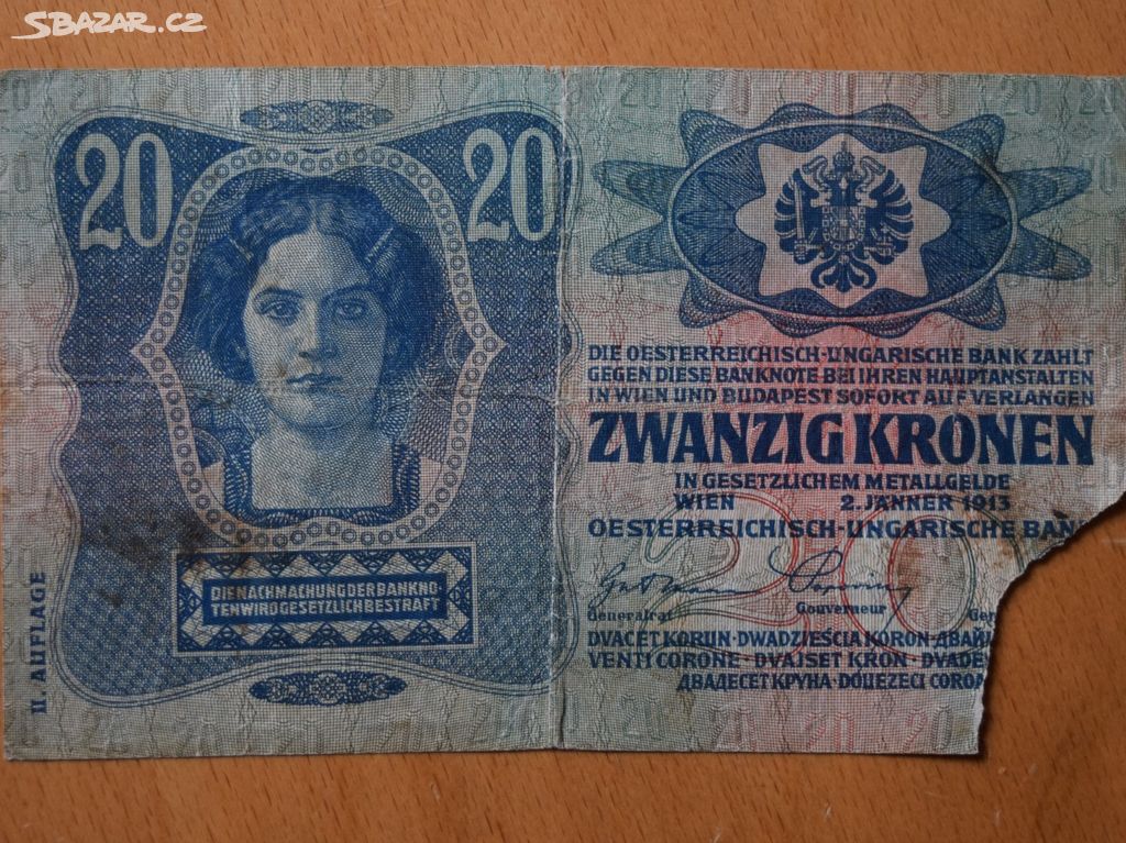Bankovka 20 korun Rakousko Uhersko 1913
