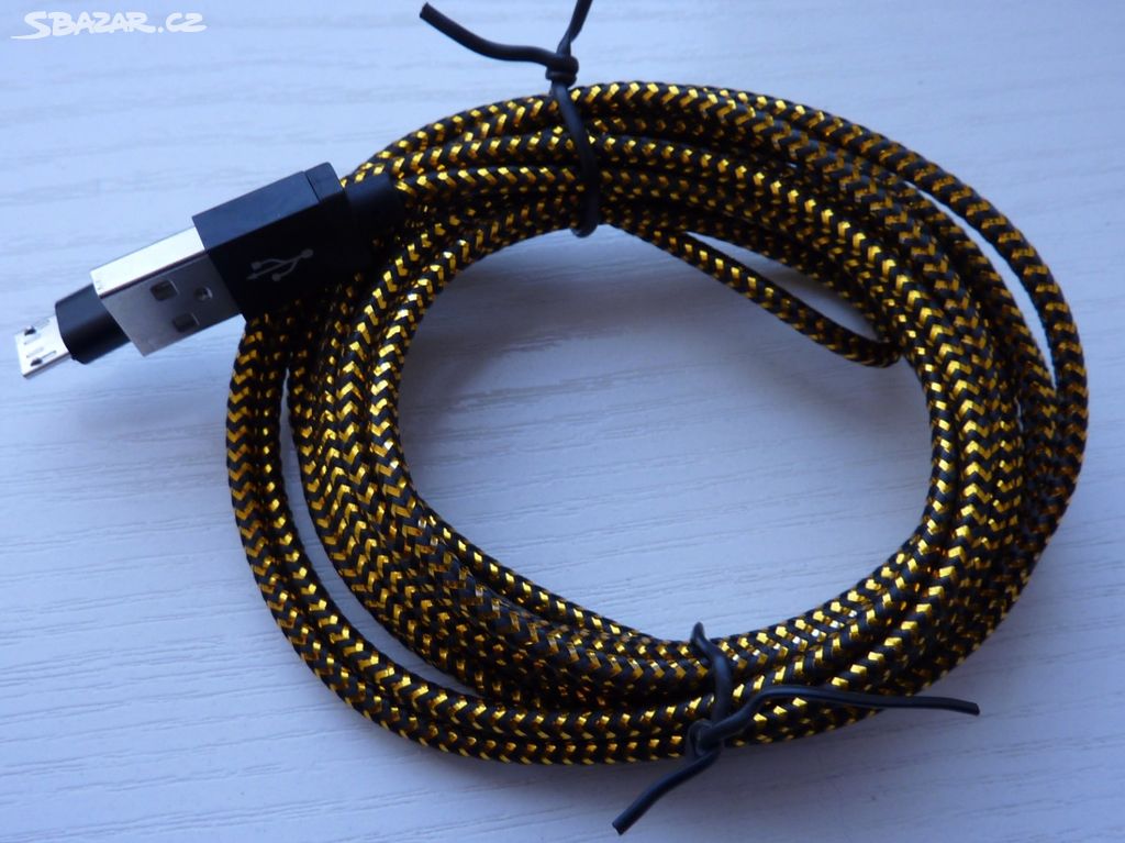 Datový+nabíjec kabel Micro USB 3m-žluto-černý-nový
