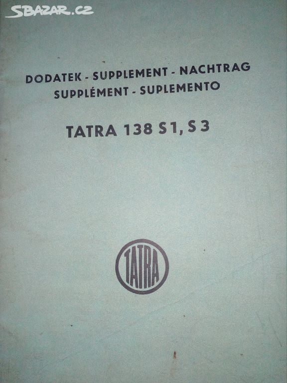 Katalog náhradních dílu Tatra 138 S1,S3 dodatek