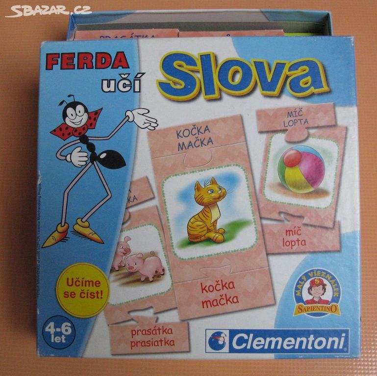 Hra Ferda učí slova, jen vybalená, vše kompletní