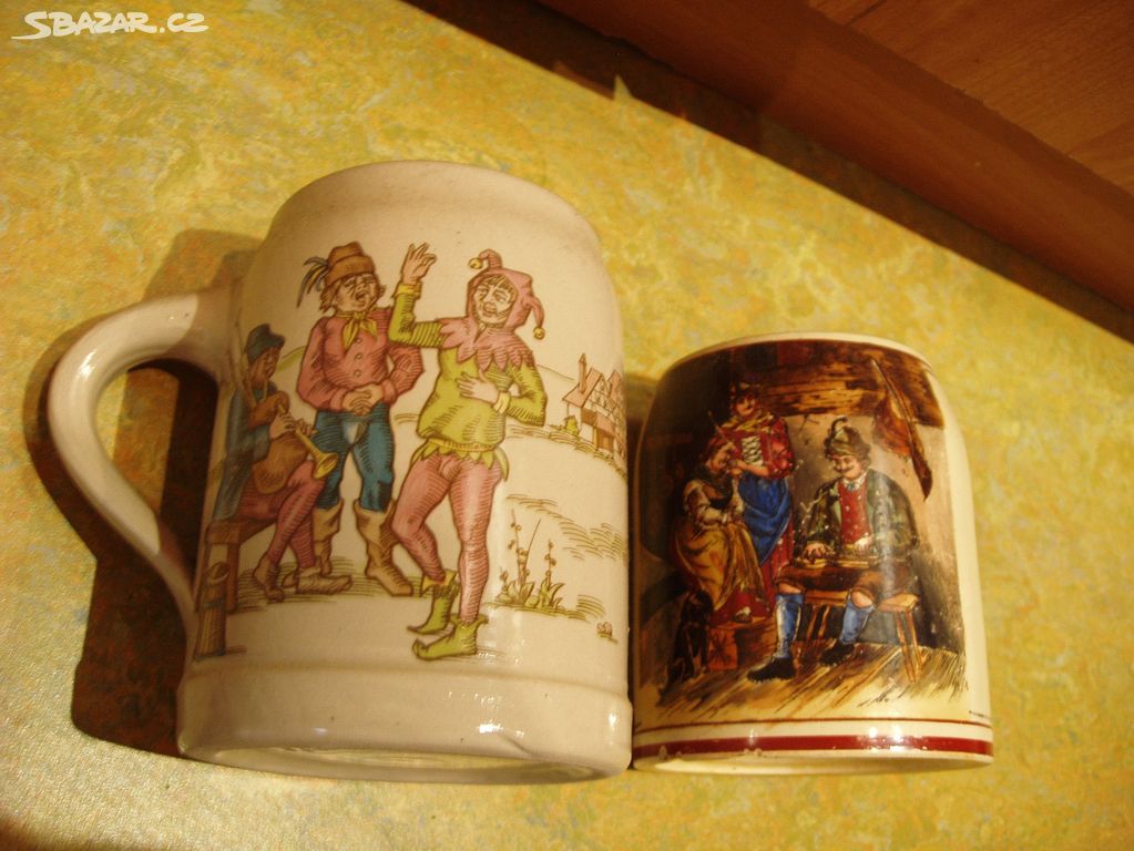 Starožitná keramika - 2 x starožitný korbel, váza