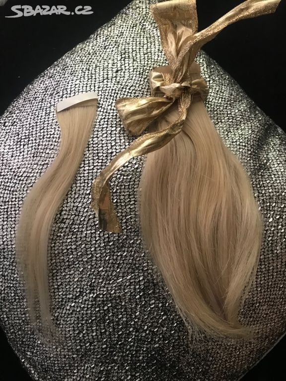 Vlasove pasky tape in evropske blond vlasy 40 ks