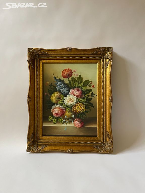 Zátiší květiny - obraz na plátně ve zlatém rámu