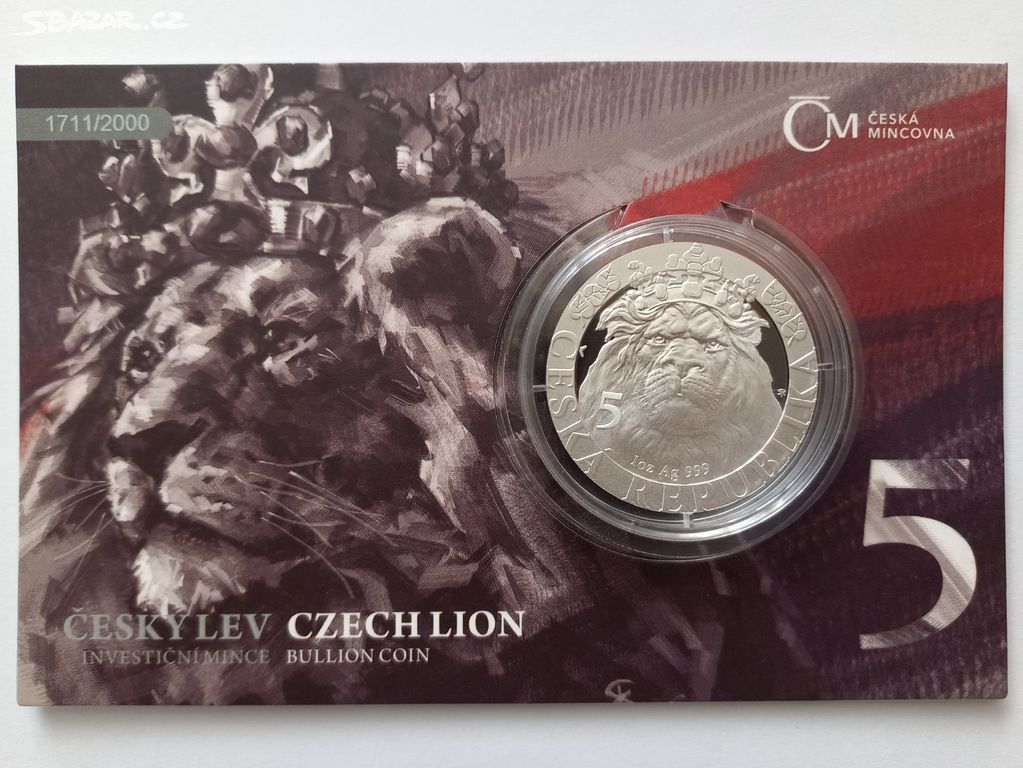 Stříbrná mince 1 Oz Český lev 2022 proof