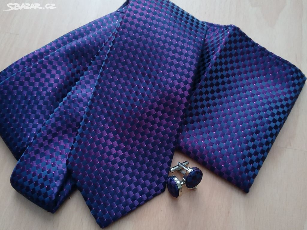 Pánská sada - kravata+kapesníček+knoflíčky