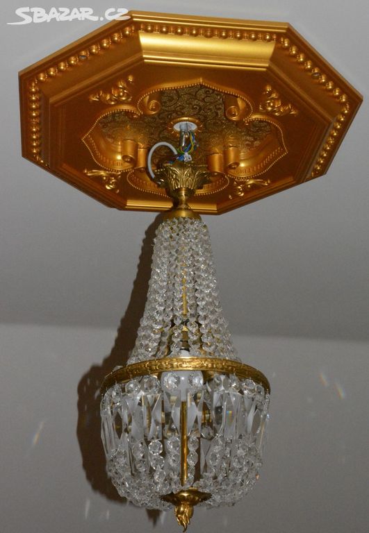 Zámecký lustr - Broušené sklo + bronz - Krásný kus