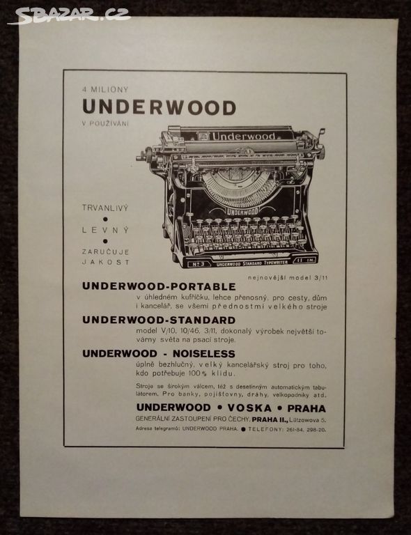 Psací stroj Underwood - firemní reklama