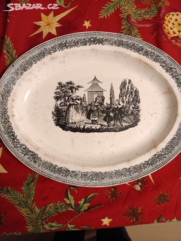 Starožitný oválný talíř - "Šelty",  36,5 x 28,5 cm