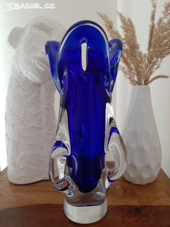 Luxusní kobaltová váza z hutního skla - Egermann