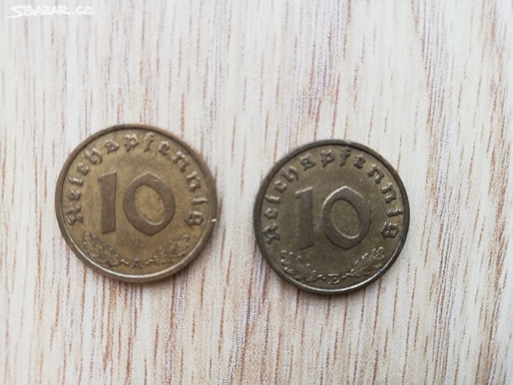 mince 10 Reichs pfennig r.1937, 1939, 50 Kč za kus