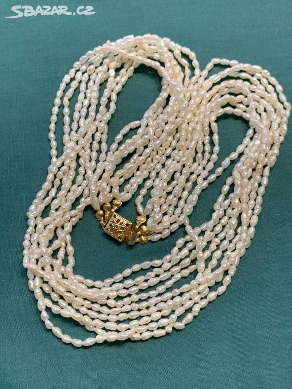 Drobné říční perličky starožitný náhrdelník 9 řad
