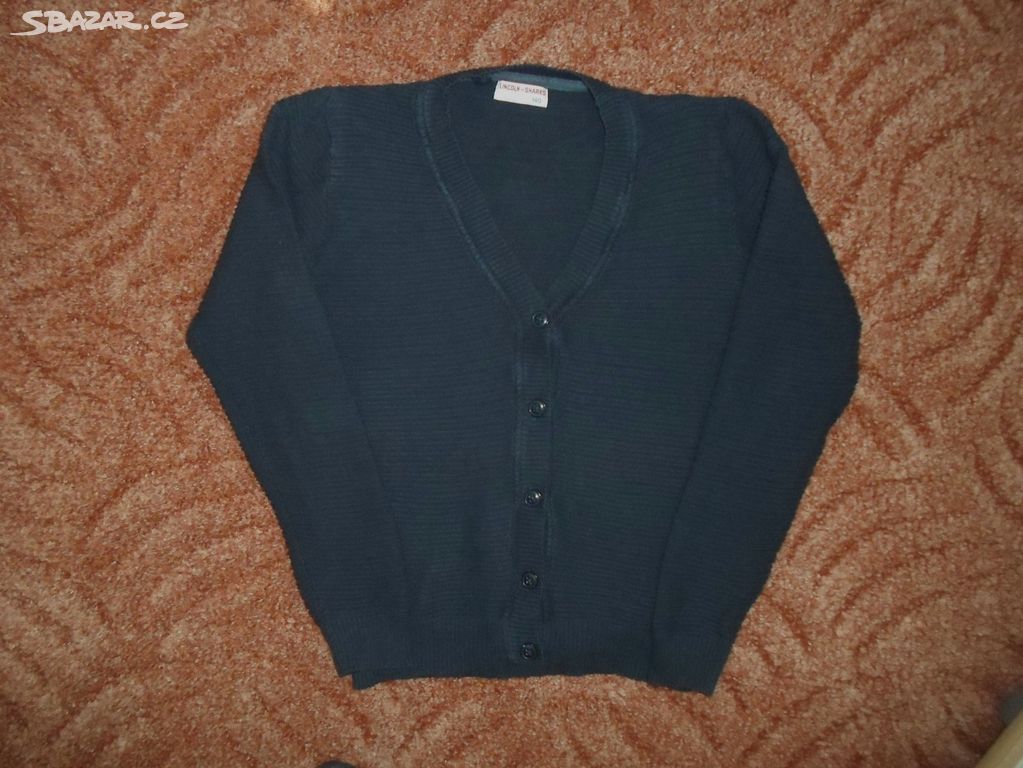 Modrý svetr svetřík knoflíčky - 134, 140