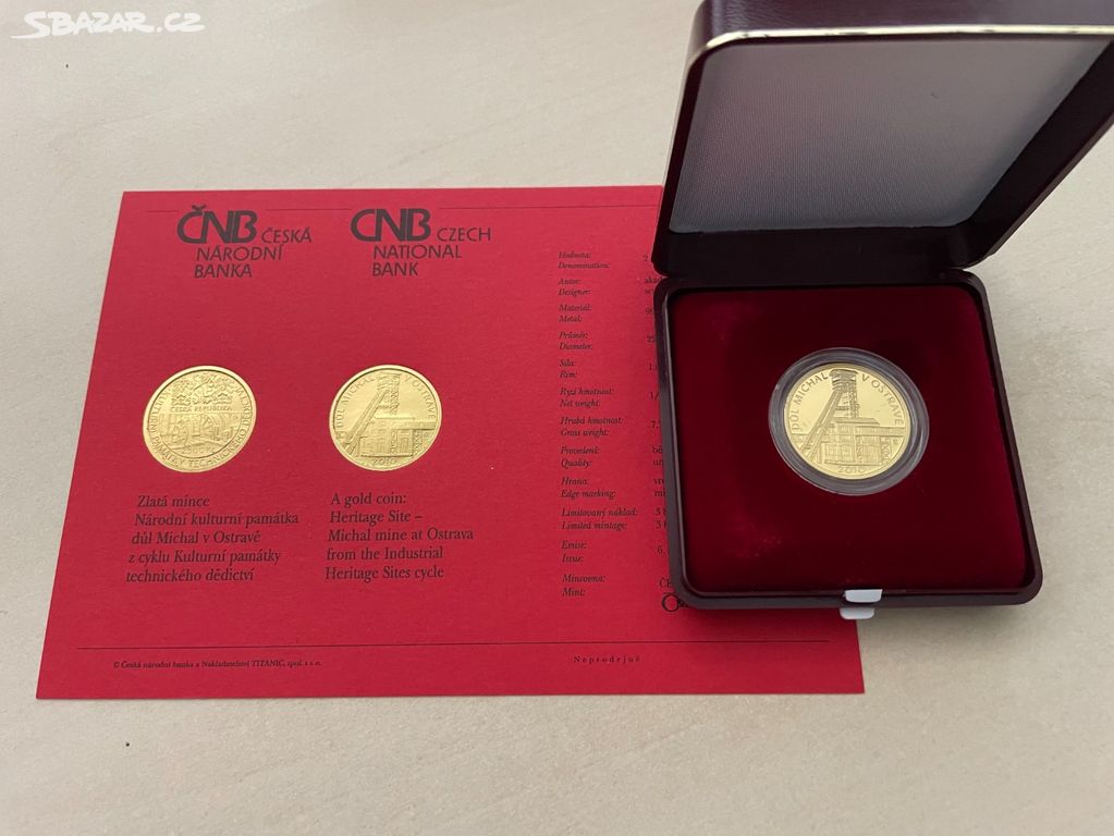 Zlatá mince 2500 Kč Důl Michal v Ostravě proof