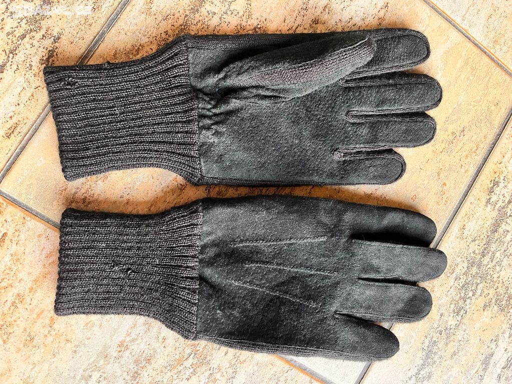 Černé kožené pánské zimní rukavice
