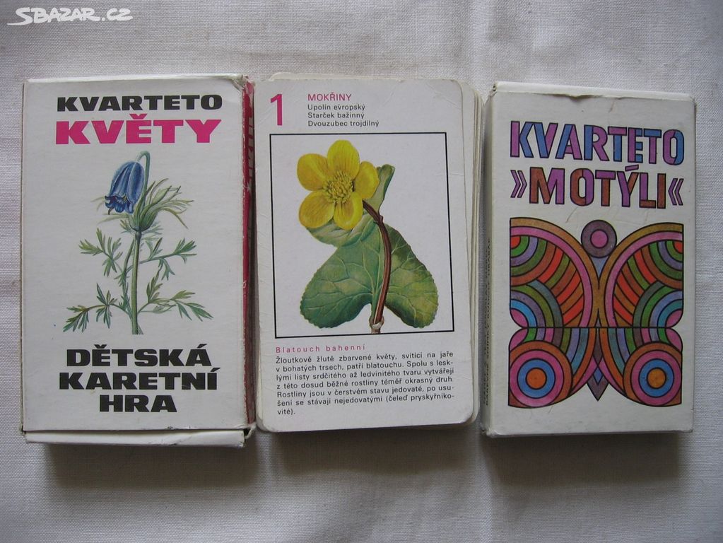 kvarteto staré karty -  motýly, květy