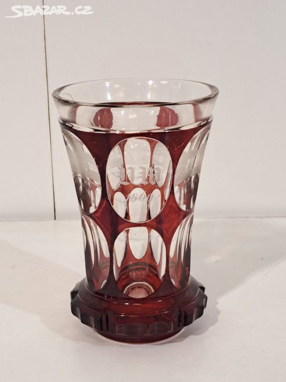 St rubínový pohár Biedermeier s veduty 19 st. 7483