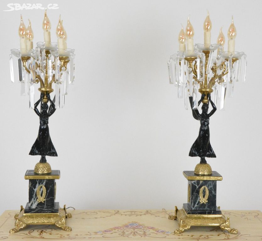 Zámecké stolní lampy - mramor-bronz-broušené sklo