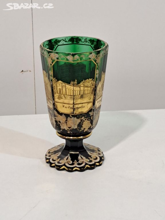 Starožitný pohár Biedermeier s veduty 19 st. 7512