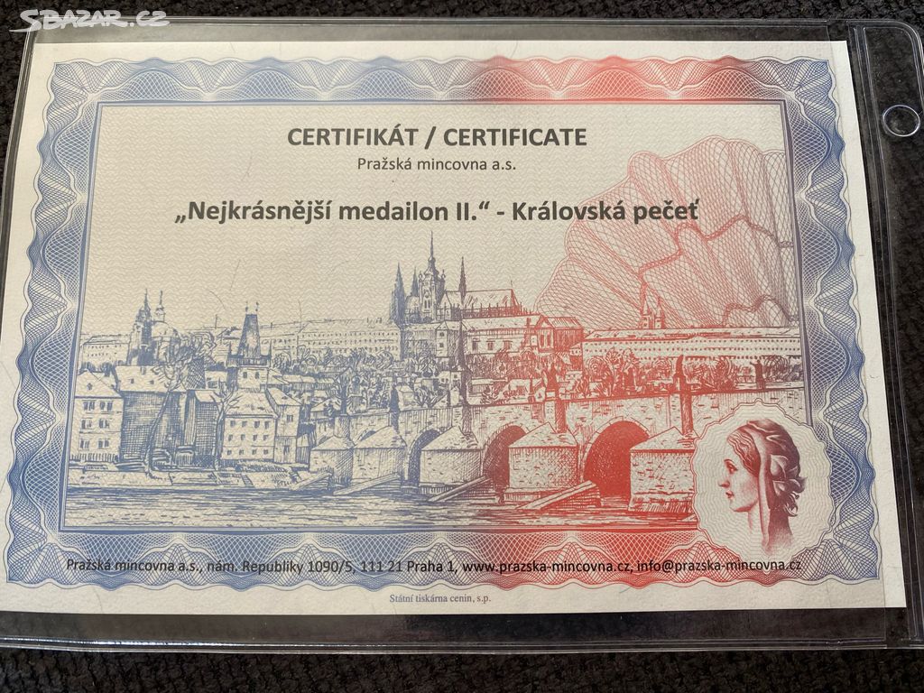 Certifikát Nejkrásnější medailon II proof