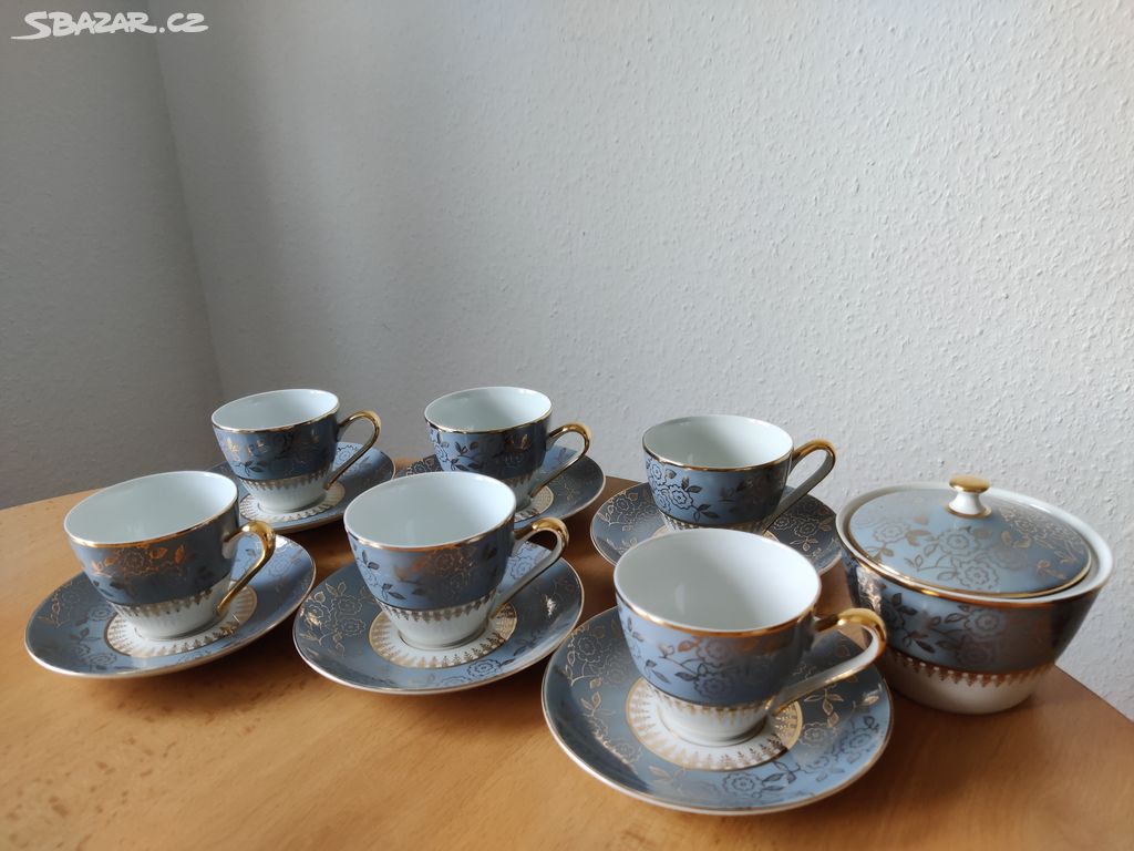 Retro kávová souprava malých šálků porcelánka MZ