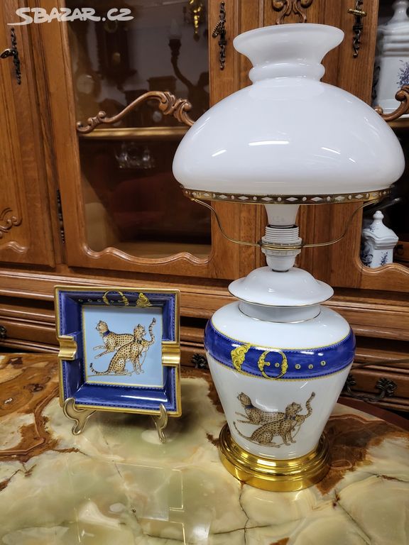 Porcelánová Lampa a popelník-Francie Hermés