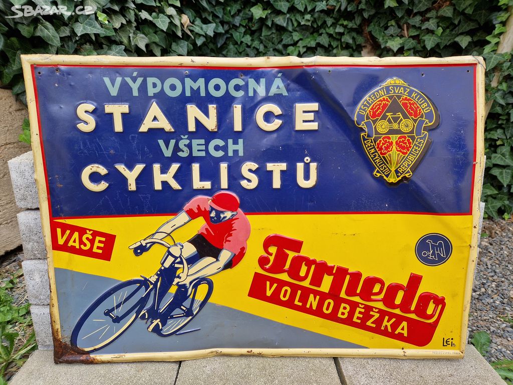 Reklamní plechová cedule Stanice cyklistů Torpedo