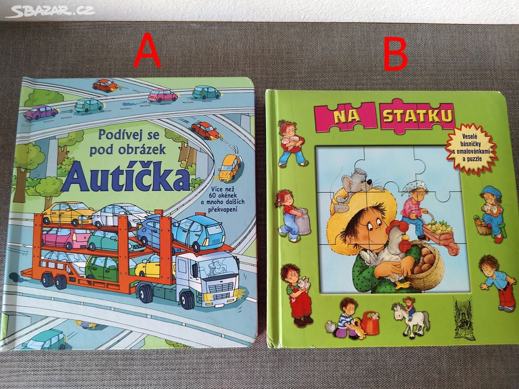 Dětské knížky-Na statku (puzzle), Autíčka (okénka)