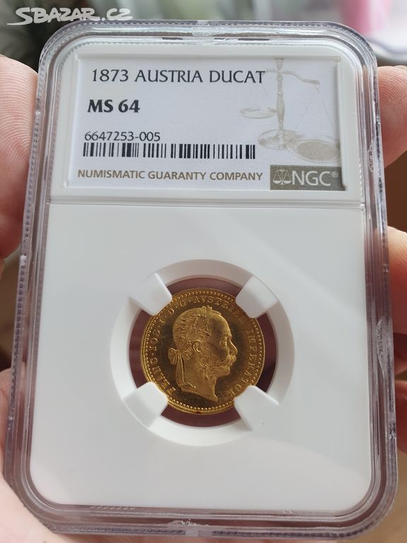 Zlatý Dukát 1873 FJ I. NGC MS64 Top stav!