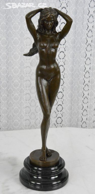 Bronzová soška - Dáma - akt - na mramoru - 50 cm