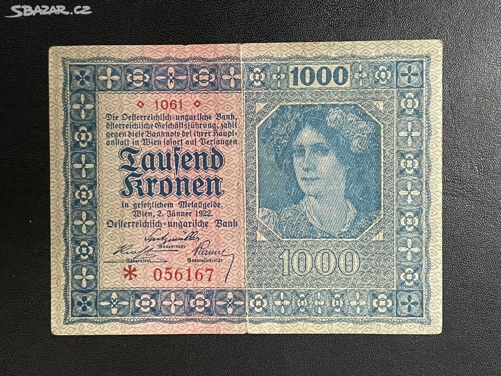 Bankovka 1000 korun Rakousko 1922