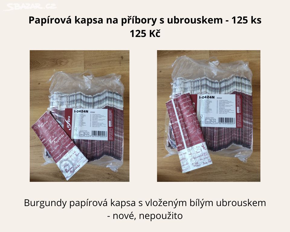 Papírová kapsa na příbory s ubrouskem - 125 ks