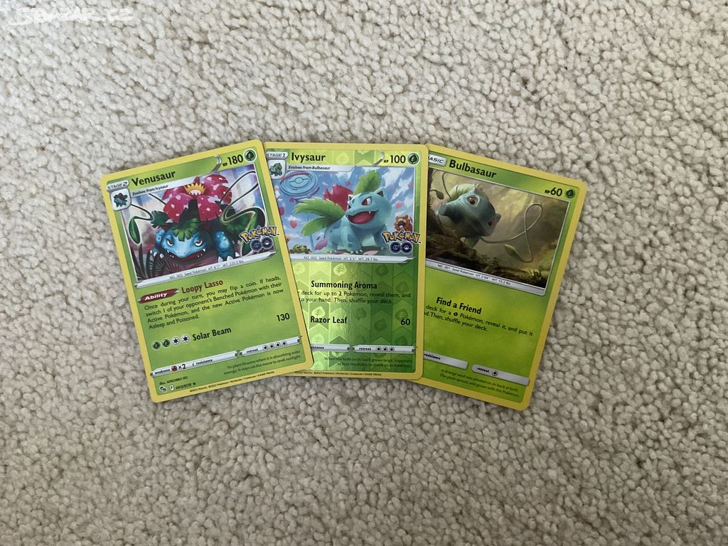 Pokemon set kartiček VENUSAUR, IVYSAUR A BULBASAUR