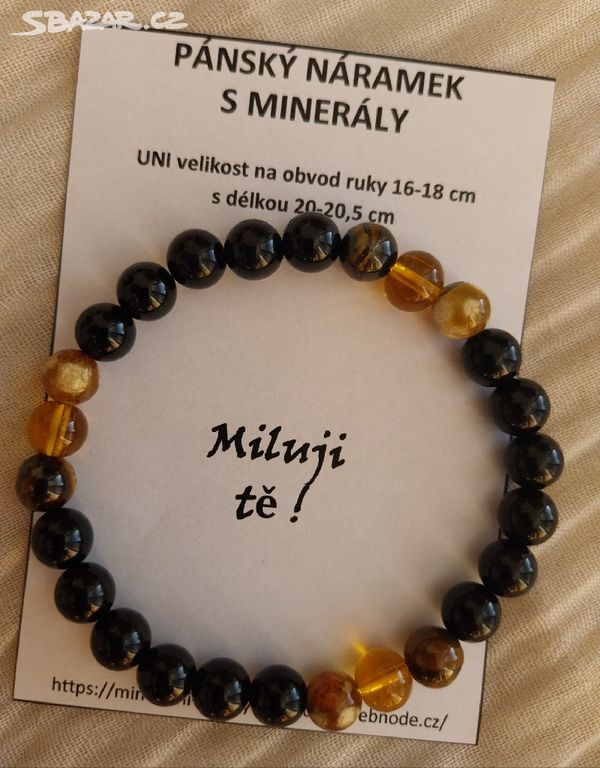 Pánský minerální náramek Achat,Obsidián,Tygří oko