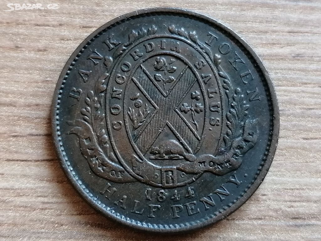 Kolonie Canada 1/2 Penny 1844 mince Kanada