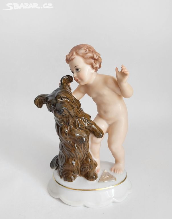 Porcelánová figura - putto a pes - Rosenthal