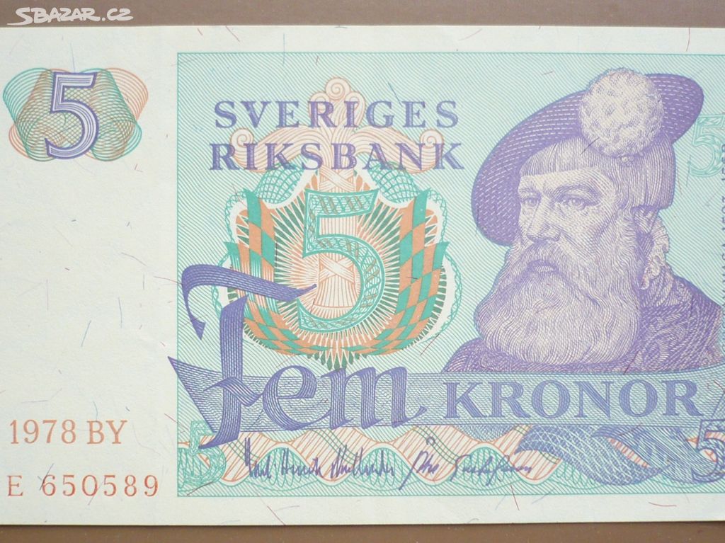 Bankovka, Švédsko 5 kronor, ročník 1978