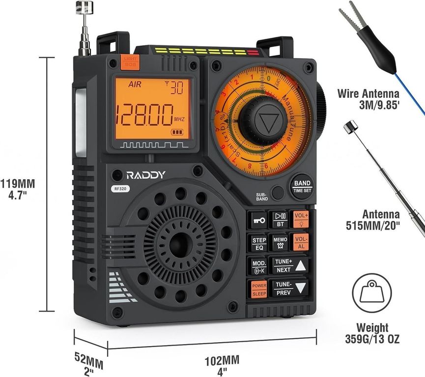 Raddy RF320 APP Rádio AIR, FM, VHF, MW, SW, WB