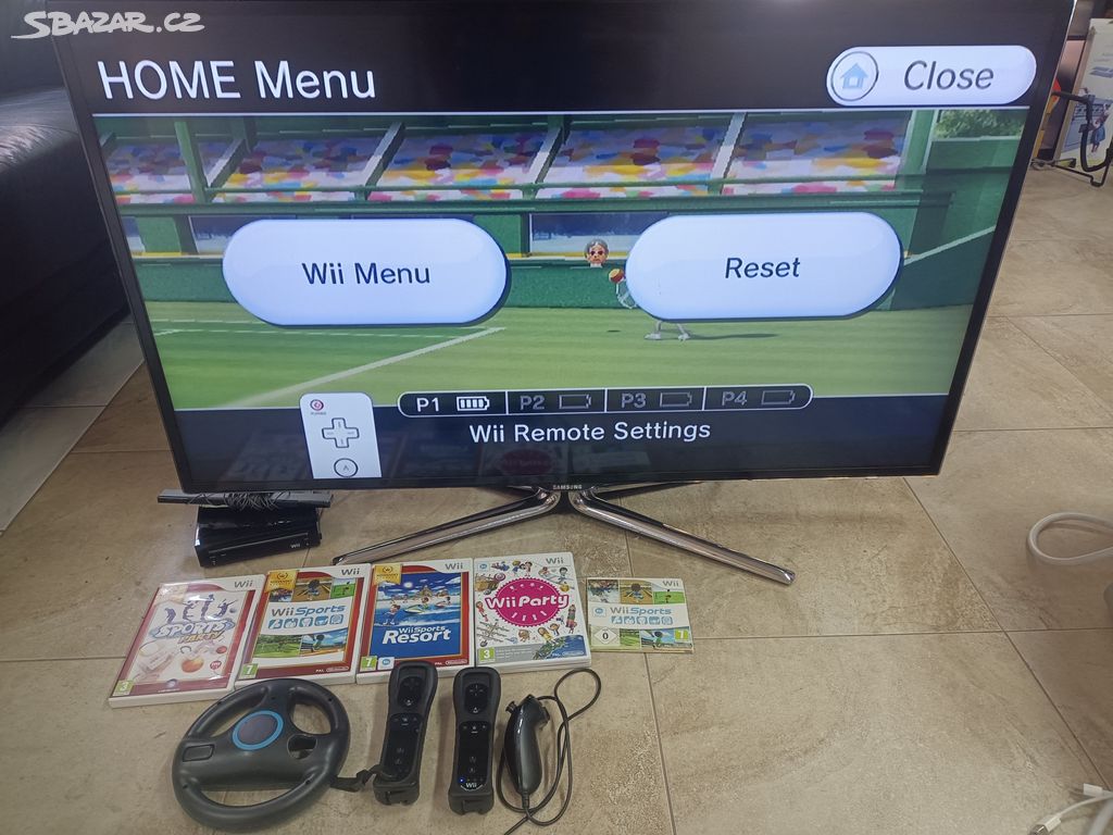 Nintendo Wii, dálkové ovladače,volant,lišta,4 hry