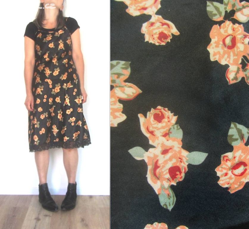 Vintage 90s černý květovaný romantický slip dress