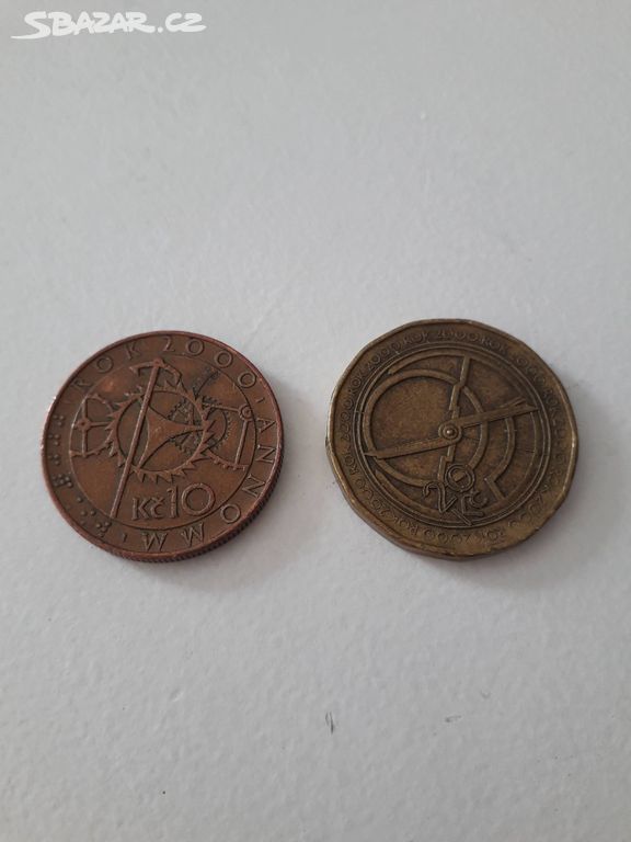 "MILÉNIUM" mince 10 Kč a 20 Kč s orlojem r. 2000