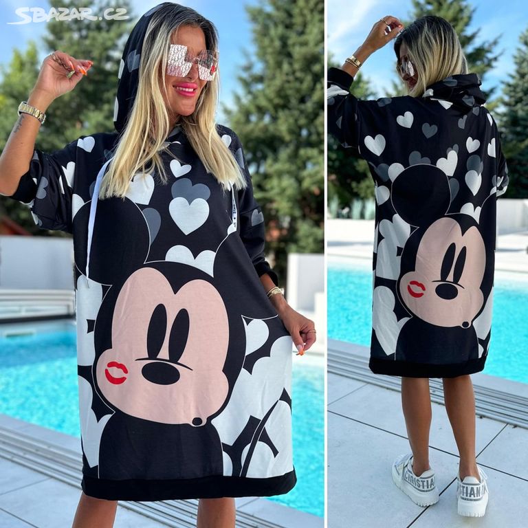 Dámská bavlněná minikina šaty srdce Mickey