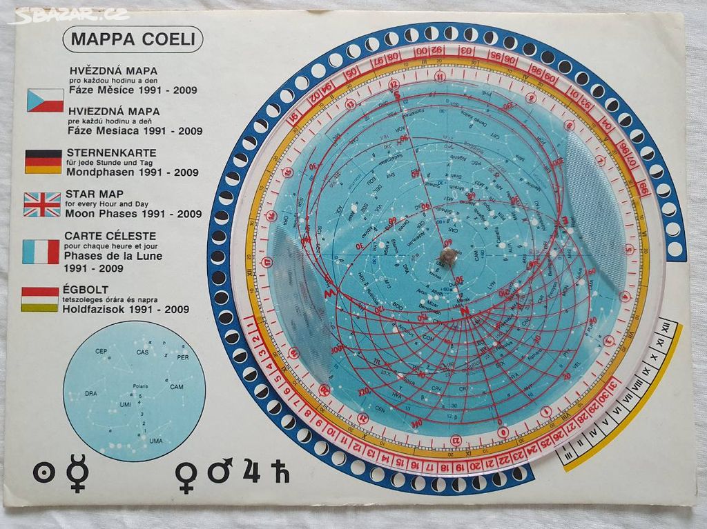 Hvězdná mapa z roku cca 1990, otáčecí střed