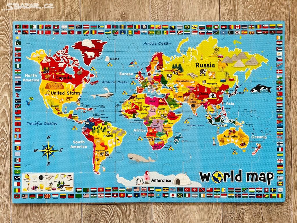 Pěnové puzzle - World Map 90x60cm ( 48 dílů )