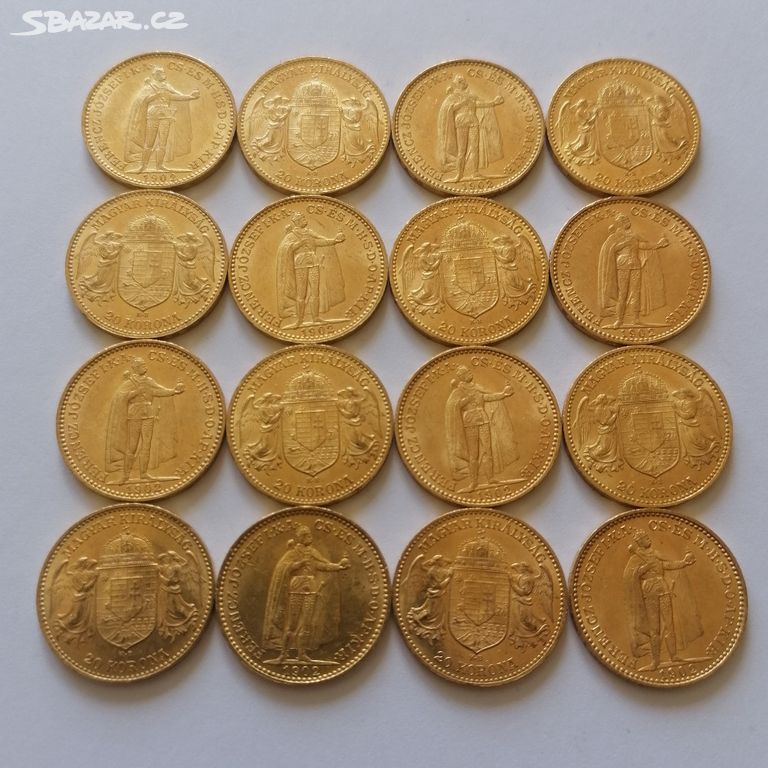 MINCE - zlaté 20 koruny KB Uhersko v krásném stavu