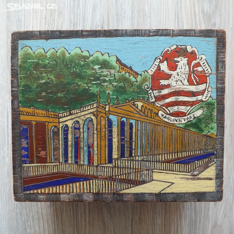 RETRO dřevěná krabička Karlovy Vary