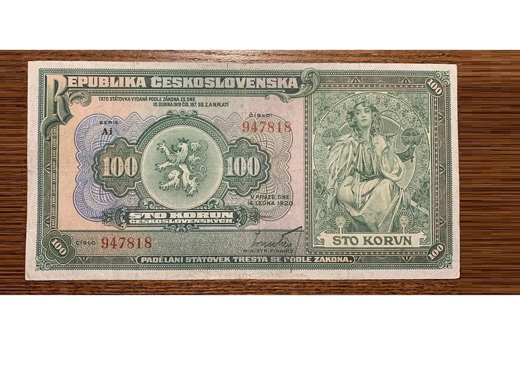 Staré bankovky 100 korun 1920 VELMI VZÁCNÁ