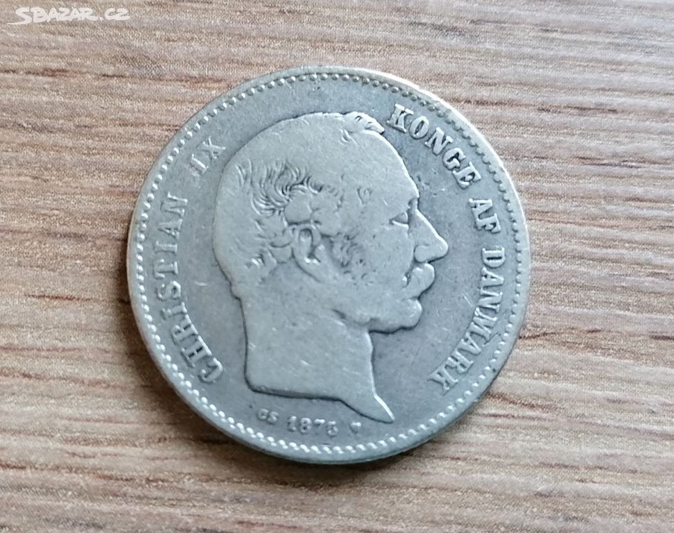 Stříbro 1 Krone 1875 Dánsko stříbrná dánská mince