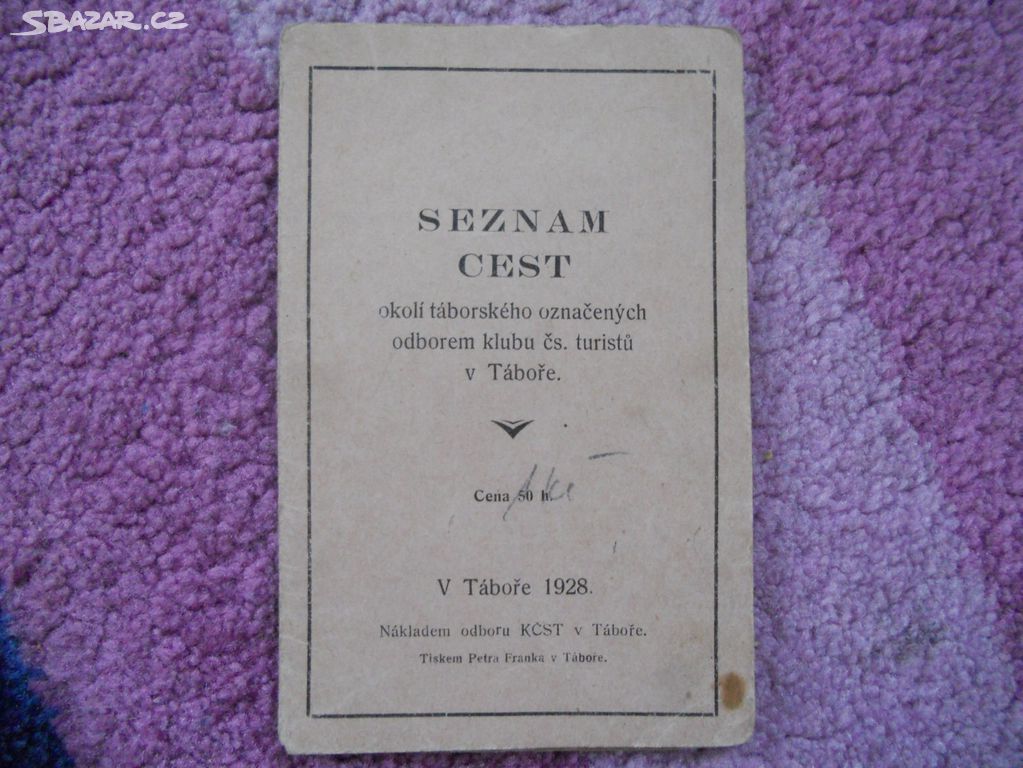 Seznam cest Tábor turistický klub, z r. 1928