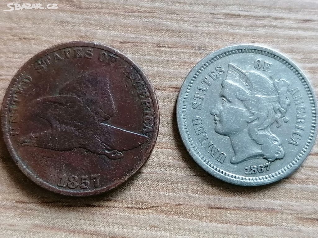 mince USA 1C 1857 + 3C 1867 Spojené státy Americké