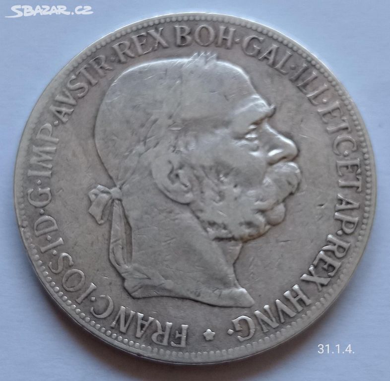 Stříbrná mince 5 koruna 1900 František Josef I.